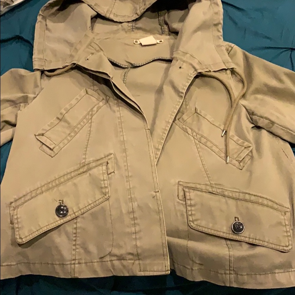 Khaki Denim Four Pocket Jacket with Hood